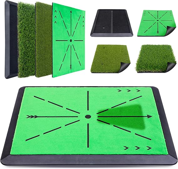 Treeroot 3 Pack Premium Golf Hitting Mat, Replaceable Golf Practice Mats, Golf Swing Mat for Swing Path Feedback Detection, Non-Slip Heavy-Duty Rubber Base, for Indoor/Outdoor Batting Training