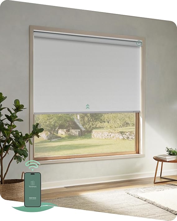 Yoolax Motorized Blinds App Control, Alpine White, 28" W x 72" H