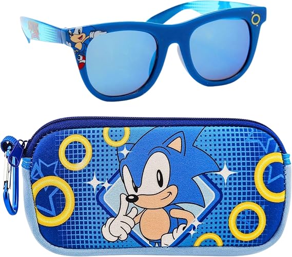 Arkaid Sonic the Hedgehog Boys Sunglasses with Case | Official Sonic Accessory Set | Safe UV 400 Lenses with Zip Protective Case for Kids