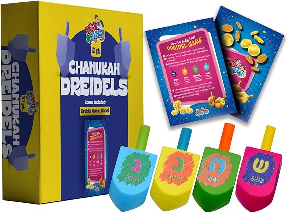 Izzy 'n' Dizzy Hanukkah Multicolored Painted Wooden Dreidel (Pack of 10) - Medium