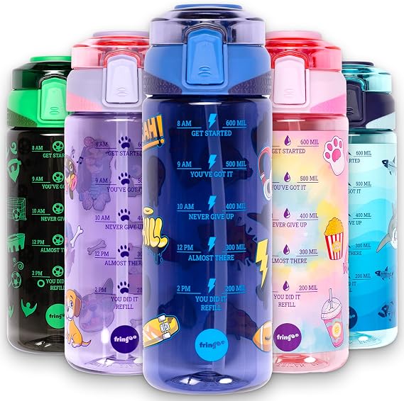Fringoo 650ml Kids Water Bottle - Leakproof, Straw & Lock Lid - 6 Designs