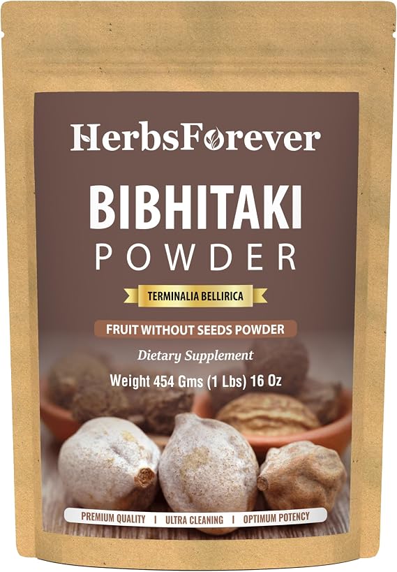 HerbsForever Bibhitaki-(Terminalia Bellirica) Furit Powder Without Seed for Digestion & Kapha Detoxification | Wild Harvested -Non GMO, Vegan- 2X Potency | Ultra Clean | Steam Sterilized| 16oz-1LBS
