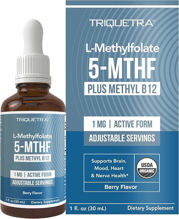 Organic Methyl Folate 1000 mcg + Methyl B12 Cofactor (300 Servings) Metabolically Active 5-MTHF Form, Organic Berry Flavor, Liquid Sublingual Form Mood, Cognition, Methylation, Pregnancy (1oz)