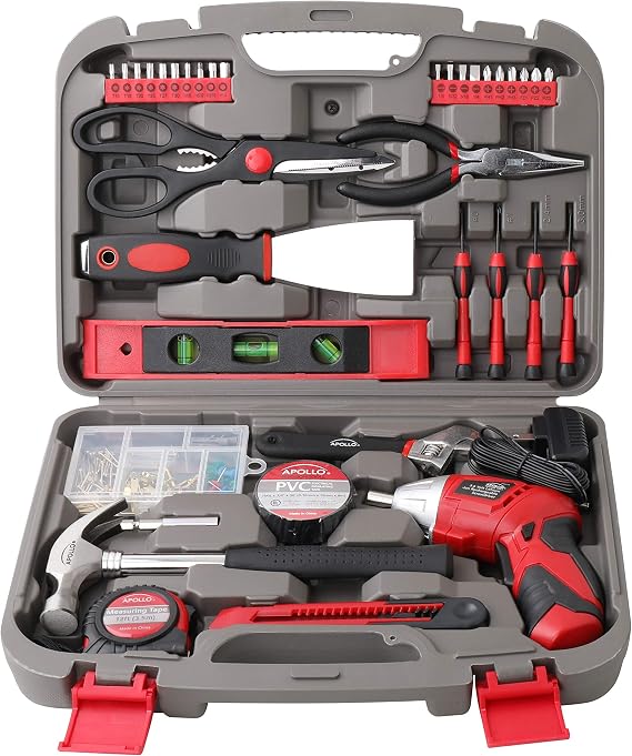 Apollo Tools 135 Piece Household Tool Set, Red DT0773