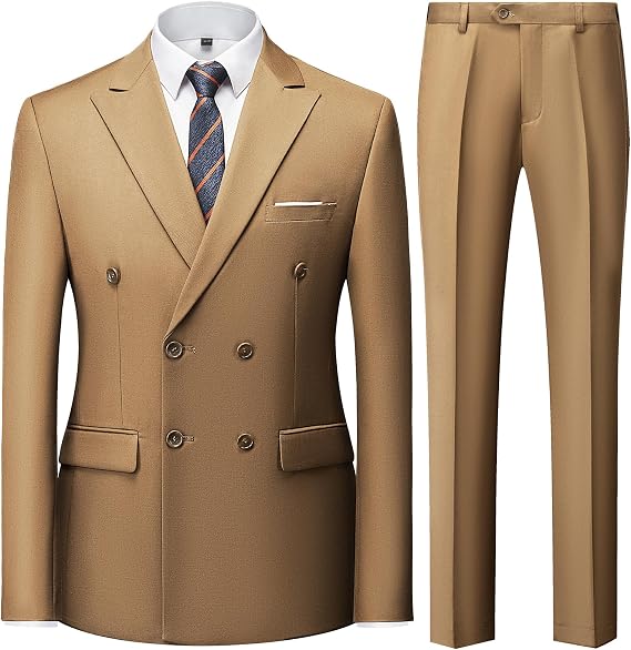 KUDORO Mens Suits Slim Fit 3 Piece Double Breasted Tuxedo Suit for Men
