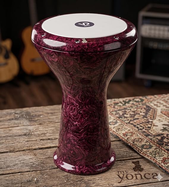Vatan Mısır Çömlek Darbuka, Vişne Kırçıllı, 22 Cm Kafa Çapı, 45 Cm Yükseklik, 2,2 Kg, Fırın Boya, Kılıf Hediyeli