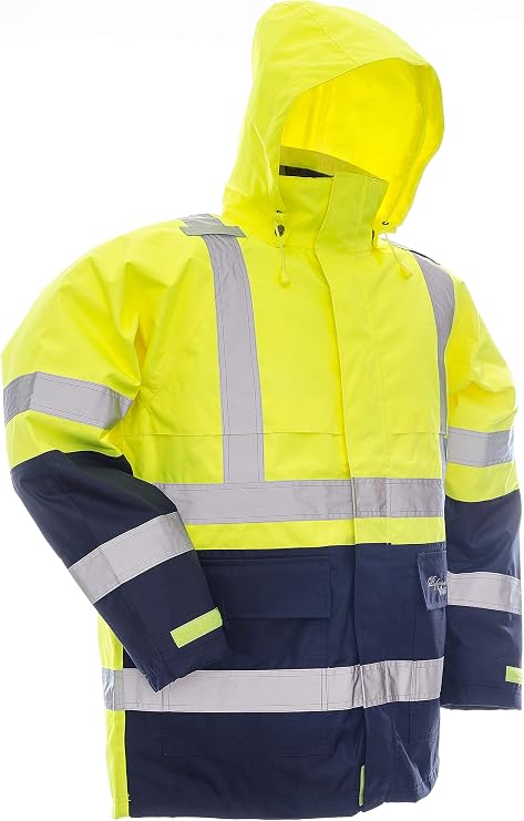 Viking Professional Journeyman 300 Denier Trilobal Rip-Stop Waterproof Hi-Vis Safety Rain Jacket with 2 Reflective Tape