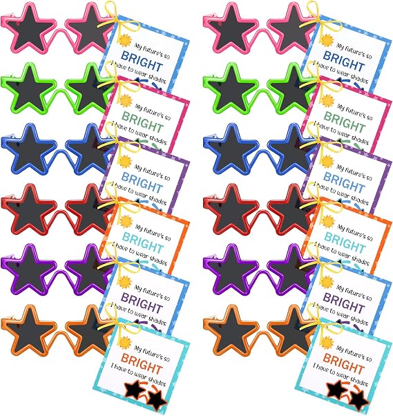 Yexiya 48 Pcs Preschool Graduation Gifts, 24 Kids Neon Sunglasses Student End of The Year Present 24 Blessing Cards Kindergarten Graduation Favors