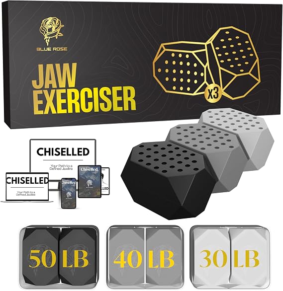 Blue Rose Jaw Trainer - Jaw Exerciser - Enhance Your Jawline with Our Jawline Shaper, Jaw Strengthener with 3 Resistance Levels, Chisel Jawline with Face Sculptor for Mewing, Jawline Exerciser for Men