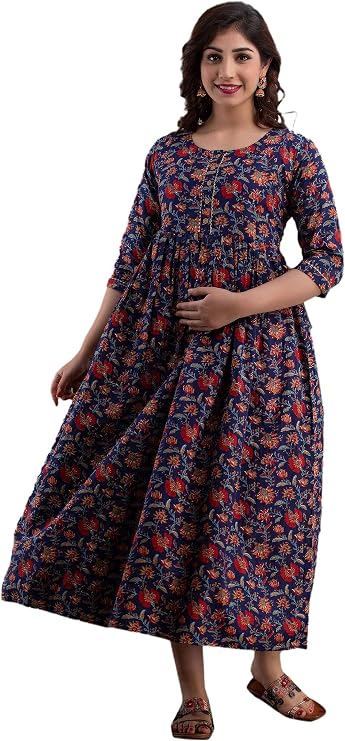 MAGHMAWomen's Maternity Dress Kurti for Pregnancy Women with Breastfeeding Dress with Floral Maternity