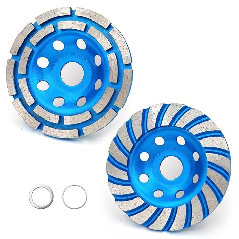 2Pcs Diamond Concrete Grinding Cup Wheels 115mm 4-1/2" Set (Double Row + Turbo Row Segment), Fits 7/8" Arbor for Angle Grinder, Shaping Cleaning Concrete Masonry Marble Granite Brick