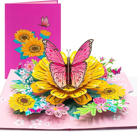 Pop-Up Card Blossom Butterfly 3D Pop-Up Effect Flower Card