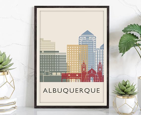 Albuquerque Illustration Poster, Albuquerque Skyline Poster Cityscape and Landmark Print, Illustration Home Wall Art, Office Wall Decor - 12x18
