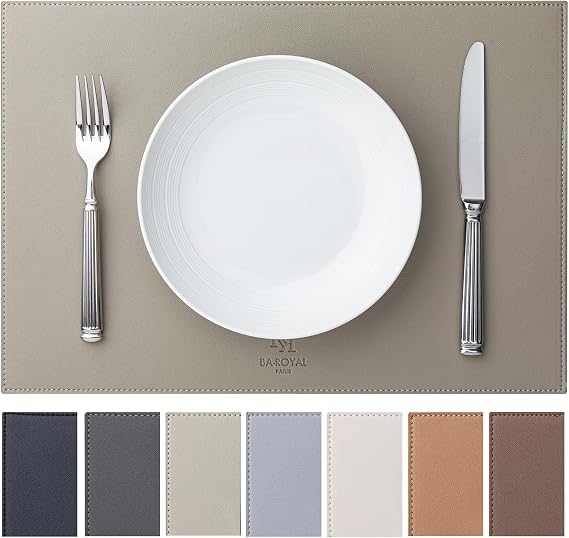 Baroyal Faux Leather Placemats Set of 4 Vinyl Washable Wipeable Table Mats for Kitchen Dining Table Heat Resistant Waterproof Indoor/Outdoor Placemats Non-Slip Easy Clean Place Mats-Almond Birch