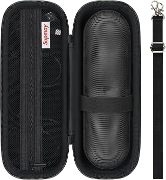 Hard Carrying Case for Beats Pill - Wireless Bluetooth Speaker, Wireless Portable Speaker Protection Case with Mesh Pocket for Charging Cables, Black+Shoulder Strap