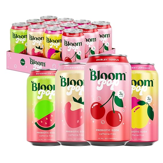 Bloom Pop Prebiotic Soda, Gut Health Support, Variety Pack, 12 Pack