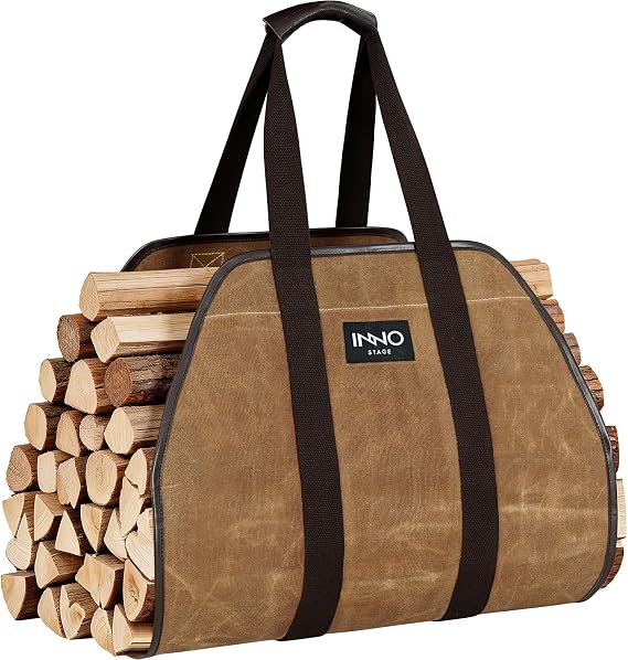 INNO STAGE Firewood Carrier Firewood Bag Heavy Duty Waxed Canvas Log Carrier Tote for Firewood, Large Fire Wood Sling Carrier with Handles for Easy Transport Carrying and Wood Stove Accessories, Rust