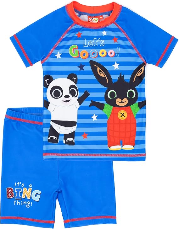 Bing Bunny Swimsuit Boys Kids Blue Pando Two Piece Top Shorts Swim Set