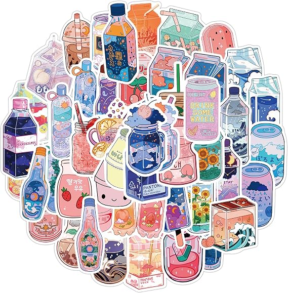 Vankie 50pcs Cute Stickers Colorful Vsco Ins Drink Stickers 50 Pack Waterproof Decals for Scrapbooking Journaling Laptop Phone Case Water Bottle Home Decor
