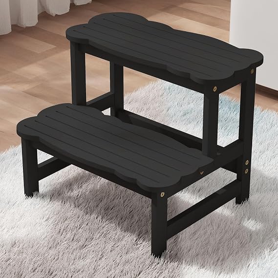 COSYLAND Step Stool for Toddlers - Two Step Stools Toddler 300 lbs Capacity with Safety Non-Slip Design, Natural Step Stool for Bathroom, Kitchen Dual Height Step Stools for Kids Black | Splayed Wide Base, Grooved Non-slip Steps, Rubber Feet for Bathroom Sink, Potty Training and Kitchen Counter
