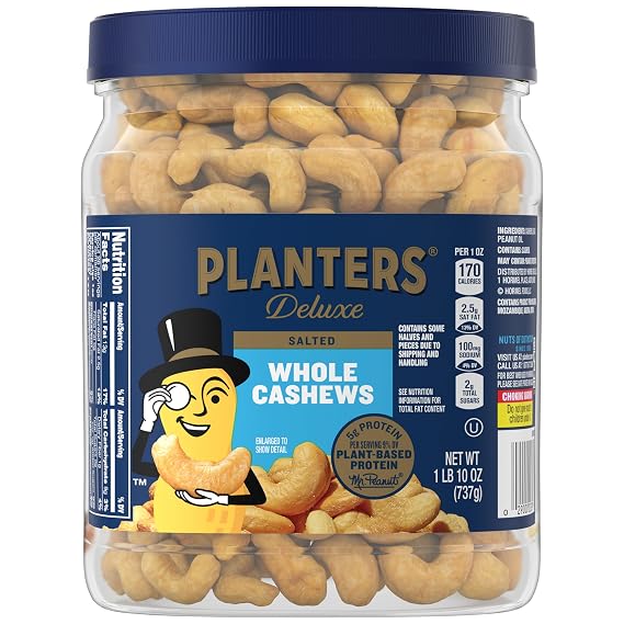 PLANTERS Deluxe Salted Whole Cashews, Plant Based Protein, 26 Oz (1 Ct)
