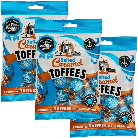 Walkers' Nonsuch Salted Caramel Toffees | with Butter & Whole Milk | Imported from the UK | Traditional British Candy | Individually Twist Wrapped Toffee | 5.29 Oz (Pack of 3)