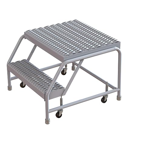 Tri-Arc WLAR002165-D4 2-Step, 21" Deep Top Rolling Ladder without Handrails, 16" Wide Grip Strut Tread