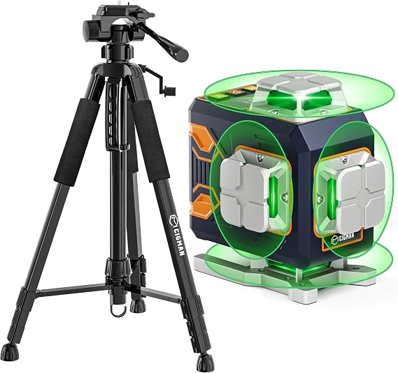 CIGMAN 4x360 16 Lines Laser Level with Remote & APP Control and 59-inch Lightweight Adjustable Laser Level Tripod with 3-Way Swivel Pan Head, Bubble Level, Phone Holder