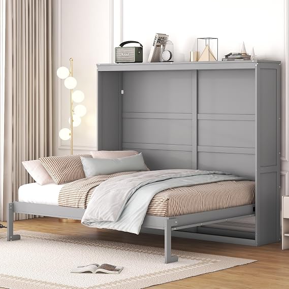 Harper & Bright Designs Queen Size Murphy Bed, Wall Bed Queen Platform Bed, No Box Spring Needed, Gray