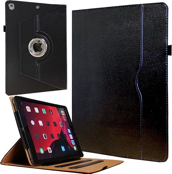 Case for iPad 9th 8th 7th Generation, 360 Rotating Smart Cover Folio Stand with Pocket Auto Wake Up/Sleep for 2021 2020 2019 iPad 10.2 A2197 A2198 A2199 A2200 A2602 A2603 (Black)