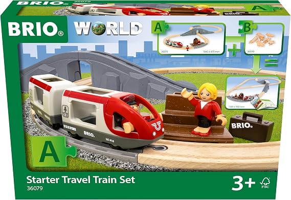 BRIO World 36079 Starter Travel Train Set | 22-Piece Wooden Toy Train Set for Kids Aged 3 Years Up