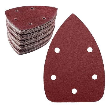 Pack of 50 Sandpaper Triangle Sanders, 120 Grit 5-Hole Sanding Pads, Sandpaper, Delta Sander, Sanding Sheets for Triangular Sanders, 140 x 100 mm