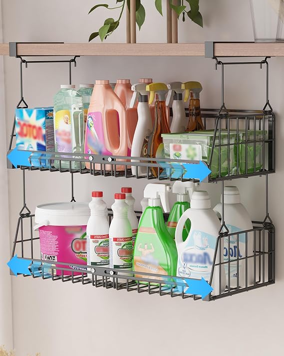 2-Tier Hanging Laundry Room Organizer for Laundry Rooms,Black
