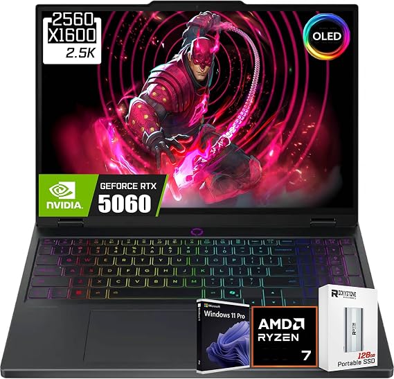 Lenovo Legion 5 15.1" WQXGA OLED 165Hz Gaming Laptop, AMD Ryzen 7-260(>Intel i9-13905H), NVIDIA GeForce RTX 5060 8GB GDDR7, WiFi 7, RGB Backlit, Win11 PRO, W/128GB PSD(32GB|2TB SSD)