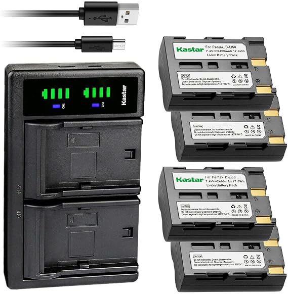 Kastar 4-Pack D-Li50 Battery and LTD2 USB Charger Replacement for Pentax D-Li50 Battery, Pentax D-BC50 Charger, Pentax K10, K10D, K10D GP, K10D Grand Prix, K20D Camera