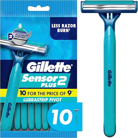Gillette Sensor2 Plus Pivoting Head Men's Disposable Razors, 10 Count
