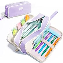 Four Candies Pencil Case 3 Compartment, Large Pencil Case with Removable Handle & Zipper, Cute Stationery Organizer for Markers, Makeup Bag, Cute Pencil Bag for Office College, Puple