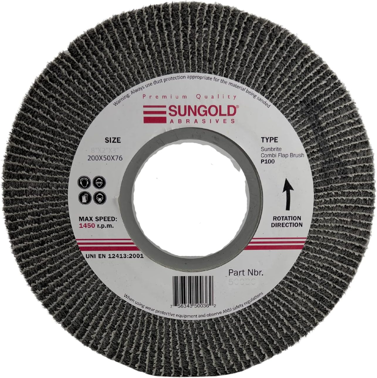 Sungold Abrasives 50041 Sunbrite Combi Flap Brush 8" Diameter x 1" Thick x 3" Hole, 1 Wheel