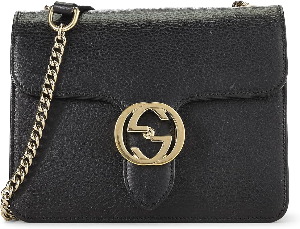 Pre-loved Black Leather Interlocking Crossbody, Black