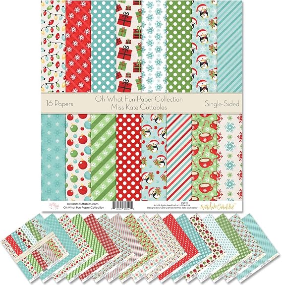 Pattern Paper Pack - Oh What Fun - Scrapbook Premium Specialty Paper Single-Sided 12"x12" Collection Includes 16 Sheets - by Miss Kate Cuttables