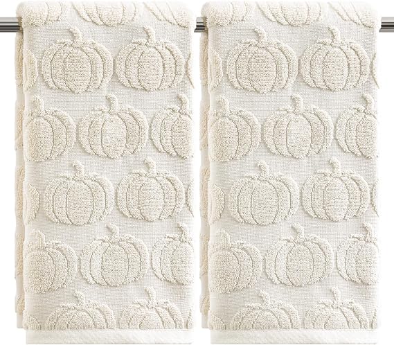Artoid Mode 2 Pcs Beige 3D Pumpkin Jacquard Hand Towels for Bathroom