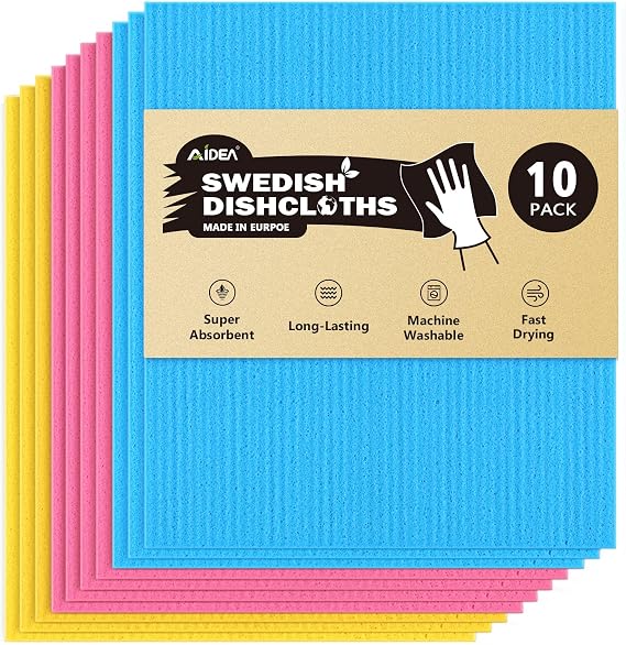 AIDEA Swedish Dishcloths for Kitchen 10PK, Reusable Paper Towels 7"x6"