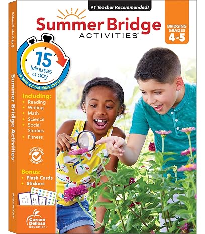 Summer Bridge Activities 4th to 5th Grade Workbooks All Subjects, Math, Language Arts, Reading Comprehension, Science, Social Studies, Writing, Fitness, Flash Cards, Stickers and More (Volume 6)