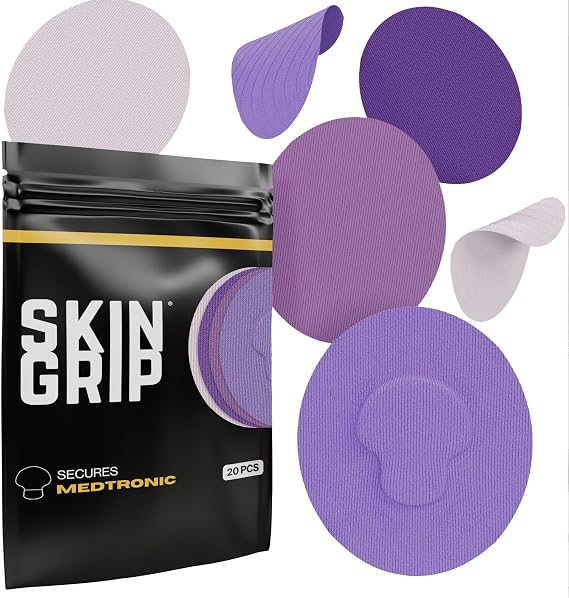 Skin Grip CGM Sensor Patches Compatible with Medtronic Guardian, 20 Pack | Waterproof & Sweatproof Patch,15+ Days of Secure Hold, Pre-Cut Adhesive Tape, Continuous Glucose Monitor Cover, Purple