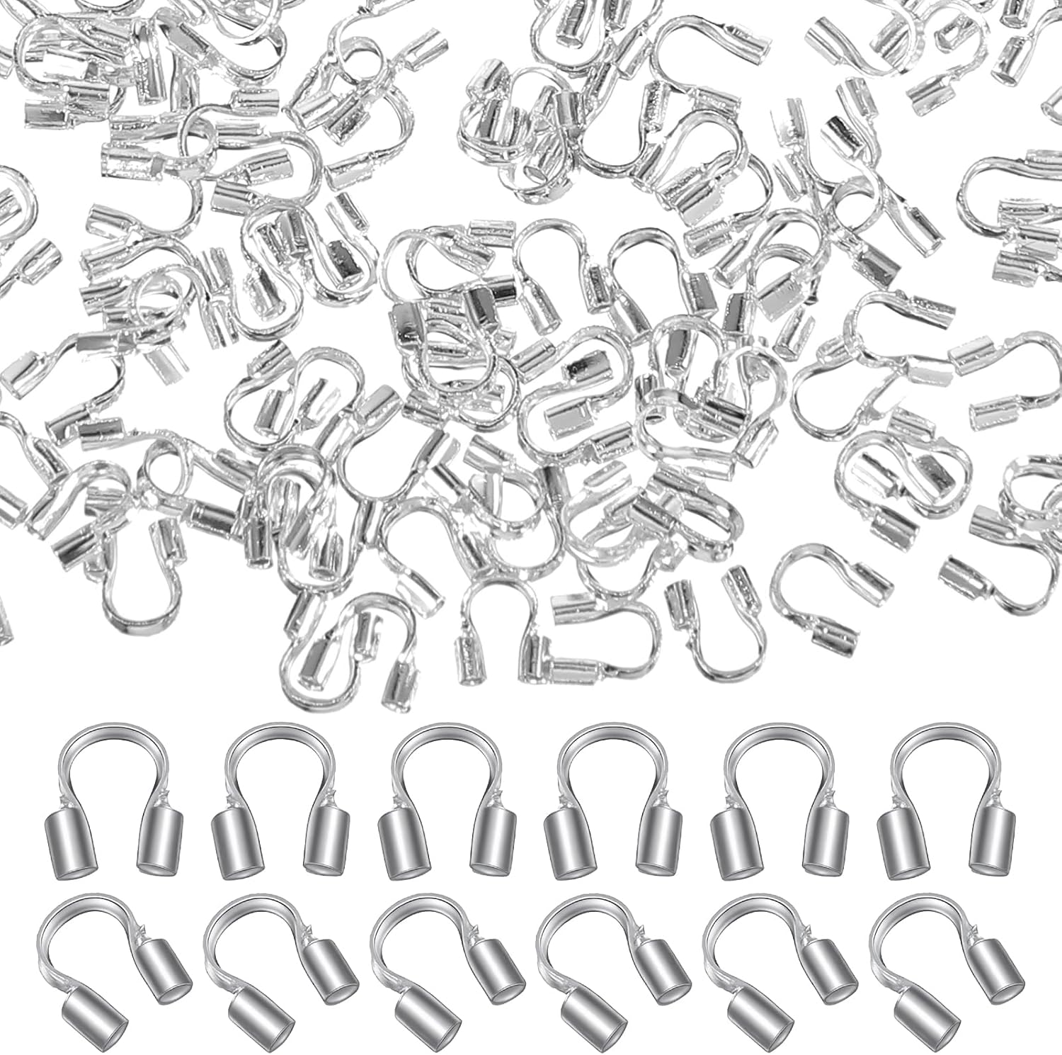300Pcs Copper Wire Guardian, U-Shape Wire Guard Loops, 0.7mm Hole Thread Protector for Jewelry Making Necklace Bracelet Pendant Earring Making Beading DIY Crafts Accessories (Silver)