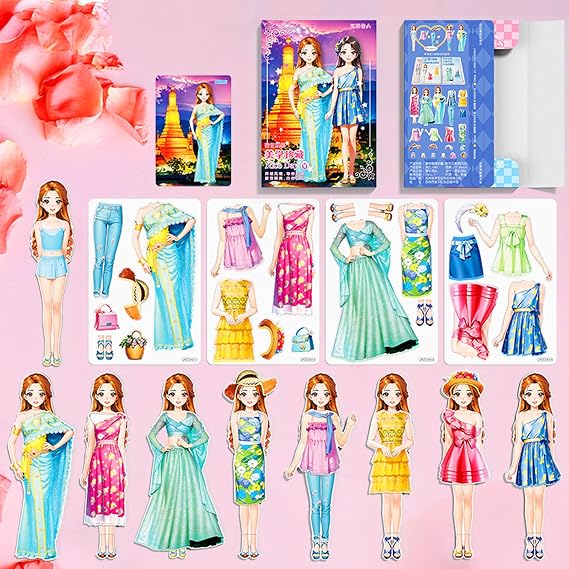 Magnetic Dress Up Paper Doll,Magnet Princess Dress Up Dolls for Girls Ages 4-7,Travel Activities Road Trip Car Ride Interactive Learning Created Imagine Set Birthday Gift