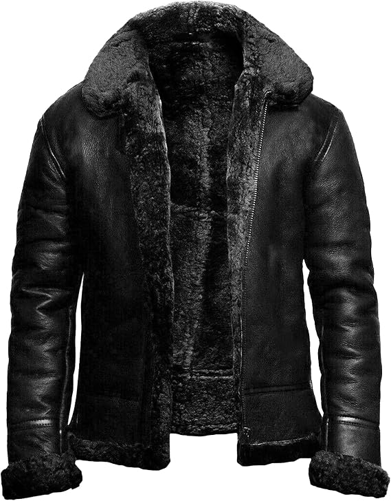 Mens Shearling Bomber Sheepskin Leathers Jacket Warm Fleece Lined Aviator Coat Faux Sheep Skin Leather PU Jackets (Black,XX-Large)