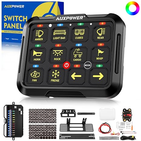 Auxpower RGB 12 Gang Switch Panel A212 Toggle Momentary Pulsed RGB Dimmable