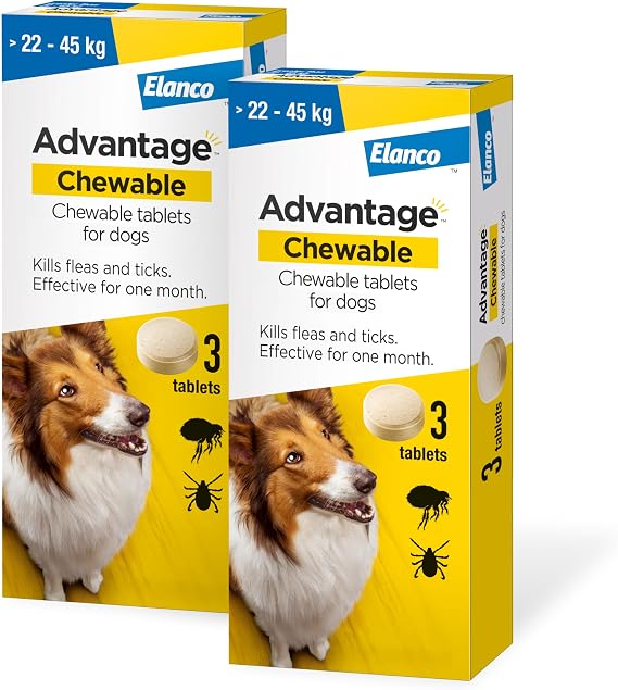 Advantage Chewable 900mg Chewable Tablets for Dogs >22-45kg (6 pack), Flea and Tick Treatment, Fast Acting Kills Fleas Within Hours, Prevention Lasts For A Month, Easy To Administer