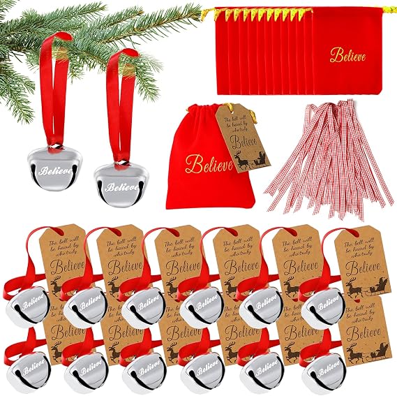 72 Pcs Christmas Believe Bell Ornaments, Polar Express Bell, Christmas Tree Bell Decoration for Kids & Adults (72)